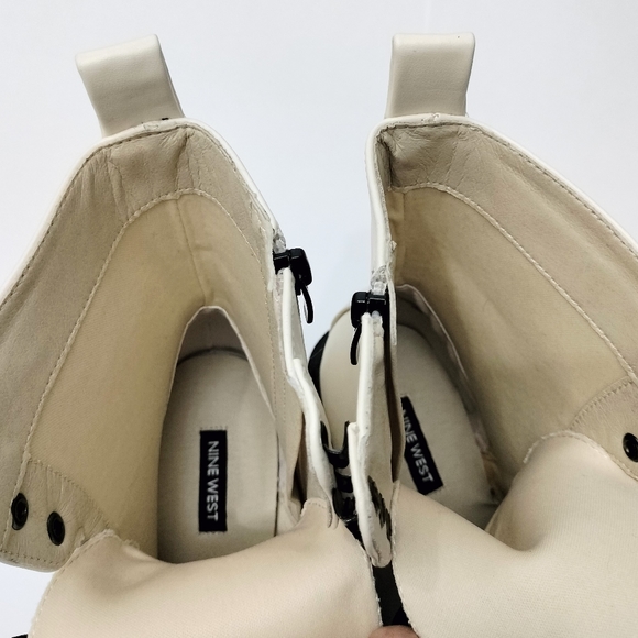 Nine West Juna3 Ivory Lace Up Chunky Block Heel Rounded Toe Combat Ankle Boots. - Picture 8 of 10